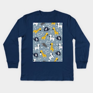 Sweet dreams little one zoo animals cute pattern blue Kids Long Sleeve T-Shirt